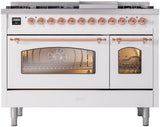 ILVE Nostalgie II 48-Inch Dual Fuel Freestanding Range in White with Copper Trim (UP48FNMPWHPLP)