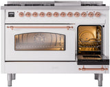 ILVE Nostalgie II 48-Inch Dual Fuel Freestanding Range in White with Copper Trim (UP48FNMPWHPLP)