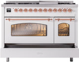 ILVE Nostalgie II 48-Inch Dual Fuel Freestanding Range in White with Copper Trim (UP48FNMPWHPLP)