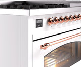 ILVE Nostalgie II 48-Inch Dual Fuel Freestanding Range in White with Copper Trim (UP48FNMPWHPLP)