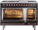 ILVE Nostalgie II 48-Inch Dual Fuel Freestanding Range in Glossy Black with Copper Trim (UP48FNMPBKPLP)