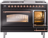 ILVE Nostalgie II 48-Inch Dual Fuel Freestanding Range in Glossy Black with Copper Trim (UP48FNMPBKPLP)