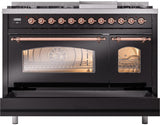 ILVE Nostalgie II 48-Inch Dual Fuel Freestanding Range in Glossy Black with Copper Trim (UP48FNMPBKPLP)