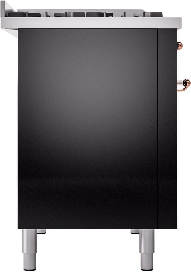 ILVE Nostalgie II 48-Inch Dual Fuel Freestanding Range in Glossy Black with Copper Trim (UP48FNMPBKPLP)
