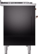 ILVE Nostalgie II 48-Inch Dual Fuel Freestanding Range in Glossy Black with Copper Trim (UP48FNMPBKPLP)