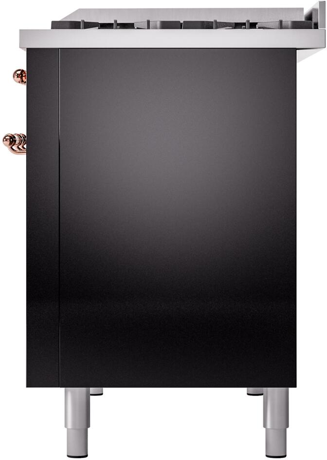 ILVE Nostalgie II 48-Inch Dual Fuel Freestanding Range in Glossy Black with Copper Trim (UP48FNMPBKPLP)