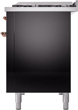 ILVE Nostalgie II 48-Inch Dual Fuel Freestanding Range in Glossy Black with Copper Trim (UP48FNMPBKPLP)
