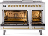 ILVE Nostalgie II 48-Inch Freestanding Natural Gas Dual Fuel Range in White with Brass Trim (UP48FNMPWHG)