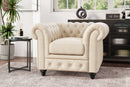 Valencia Parma Full Aniline Leather Chesterfield Single Sofa Accent Chair, Antique White
