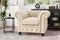 Valencia Parma Full Aniline Leather Chesterfield Single Sofa Accent Chair, Antique White