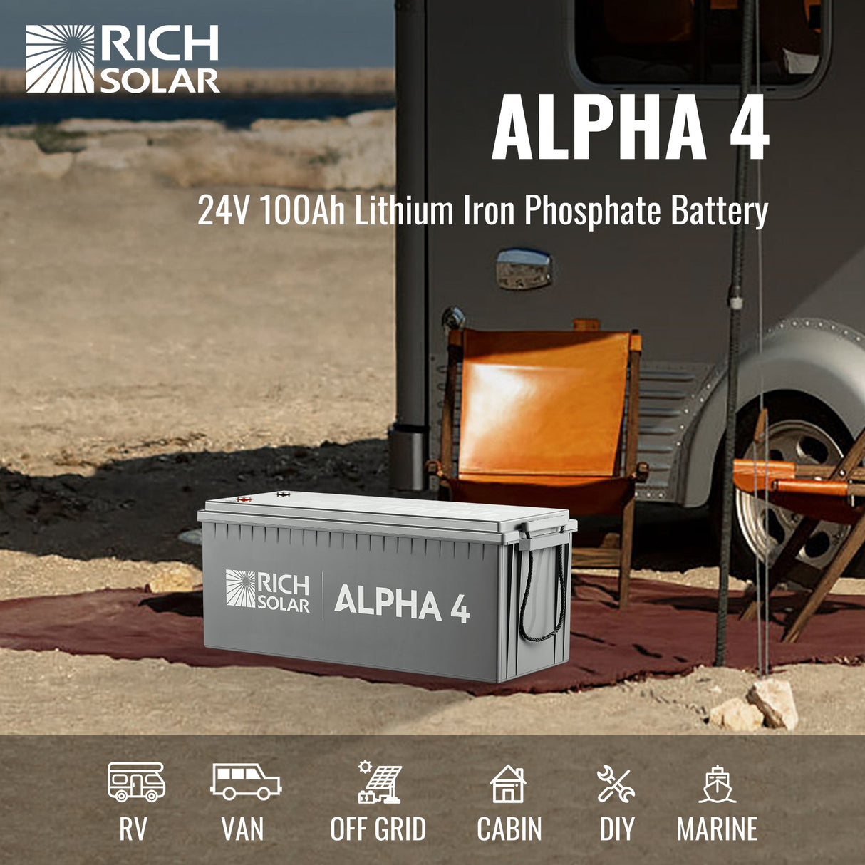 ALPHA 4 | 24V 100Ah LiFePO4 Battery | Powerful 24V Lithium Battery for RVs, Trailers, Vans, Boats, Off-Grid | 5,000 Lifetime Cycles | Bluetooth and Internal Heat Technology