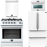 FORNO Espresso Package - 30" Gas Range, 36" Refrigerator with Ice Maker, Dishwasher and 24" Microwave Oven in White with Silver Accents