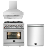 FORNO Appliance Package - 30" Dual Fuel Range, 30" Range Hood, Dishwasher, AP-FFSGS6125-30-W-2
