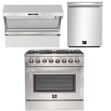 FORNO Appliance Package - 36 Inch Dual Fuel Range, Wall Mount Range Hood, Dishwasher, AP-FFSGS6156-36-2