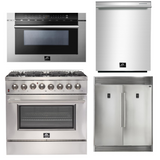 FORNO Appliance Package - 36 Inch Dual Fuel Range, 60 Inch Refrigerator, Microwave Drawer, Dishwasher, AP-FFSGS6156-36-7