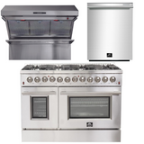 FORNO Appliance Package - 48 Inch Dual Fuel Range, Wall Mount Range Hood, Dishwasher, AP-FFSGS6156-48-2