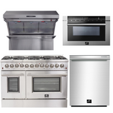 FORNO Appliance Package - 48 Inch Dual Fuel Range, Wall Mount Range Hood, Microwave Drawer, Dishwasher, AP-FFSGS6156-48-6