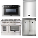 FORNO Appliance Package - 48 Inch Dual Fuel Range, 60 Inch Refrigerator, Microwave Drawer, Dishwasher, AP-FFSGS6156-48-7