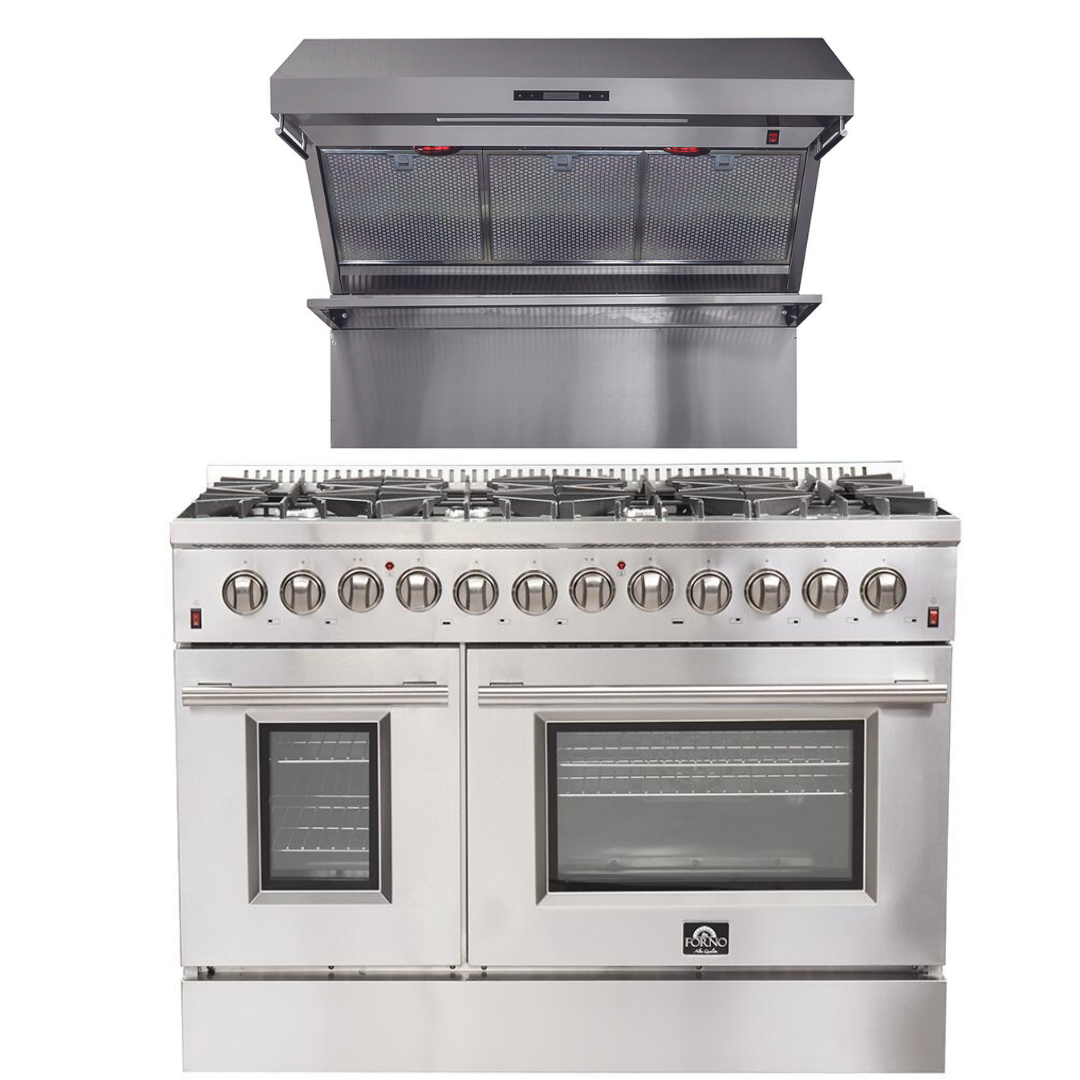 FORNO Appliance Package- 48 Inch Dual Fuel Range, Wall Mount Range Hood, AP-FFSGS6156-48