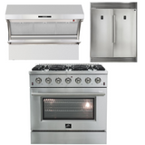 FORNO Appliance Package - 36 Inch Gas Range, Wall Mount Range Hood, 60 Inch Refrigerator, AP-FFSGS6244-36-4