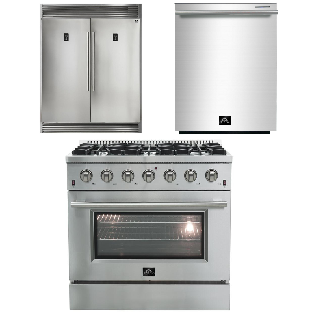 FORNO Appliance Package - 36 Inch Gas Range, Dishwasher, 60 Inch Refrigerator, AP-FFSGS6244-36-5