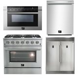 FORNO Appliance Package - 36 Inch Gas Range, 60 Inch Refrigerator, Microwave Drawer, Dishwasher, AP-FFSGS6244-36-7
