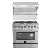 FORNO Appliance Package- 36 Inch Gas Range, Wall Mount Range Hood, AP-FFSGS6244-36