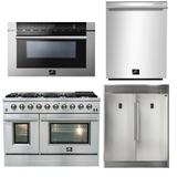 FORNO Appliance Package - 48 Inch Gas Range, 60 Inch Refrigerator, Microwave Drawer, Dishwasher, AP-FFSGS6244-48-7