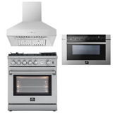 FORNO Appliance Package - 30" Gas Range, 30" Range Hood, Microwave Drawer, AP-FFSGS6276-30-W-3