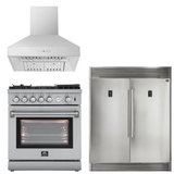 FORNO Appliance Package - 30" Gas Range, 30" Range Hood, 60" Refrigerator, AP-FFSGS6276-30-W-4