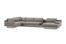 Valencia Alessandro Top Grain Leather Modular Sectional Right Chaise Sofa, Modern Grey