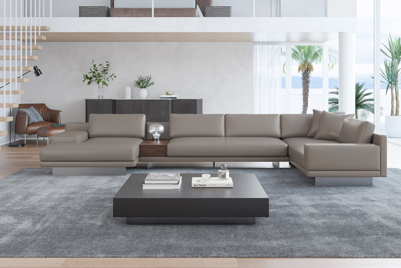 Valencia Alessandro Top Grain Leather Modular Sectional Left Chaise Sofa, Modern Grey