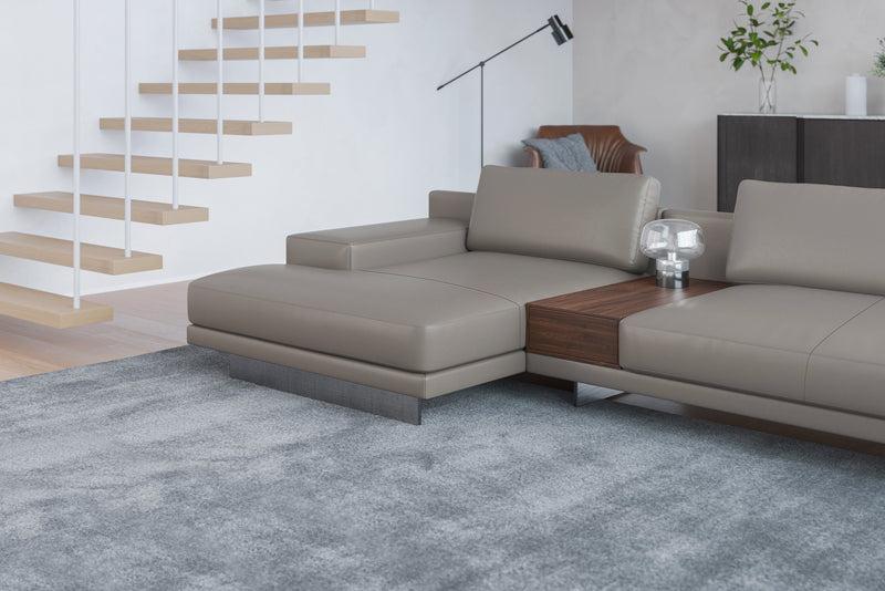 Valencia Alessandro Top Grain Leather Modular Sectional Left Chaise Sofa, Modern Grey