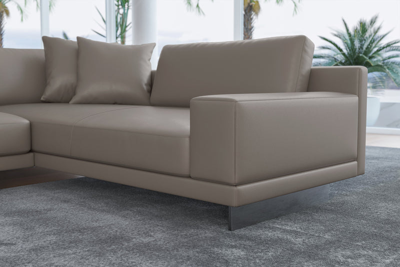 Valencia Alessandro Top Grain Leather Modular Sectional Left Chaise Sofa, Modern Grey