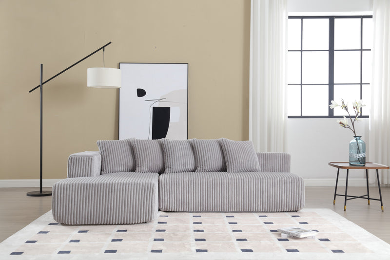 Valencia Alexus Corduroy Fabric Left Chaise Sectional Sofa, Light Grey