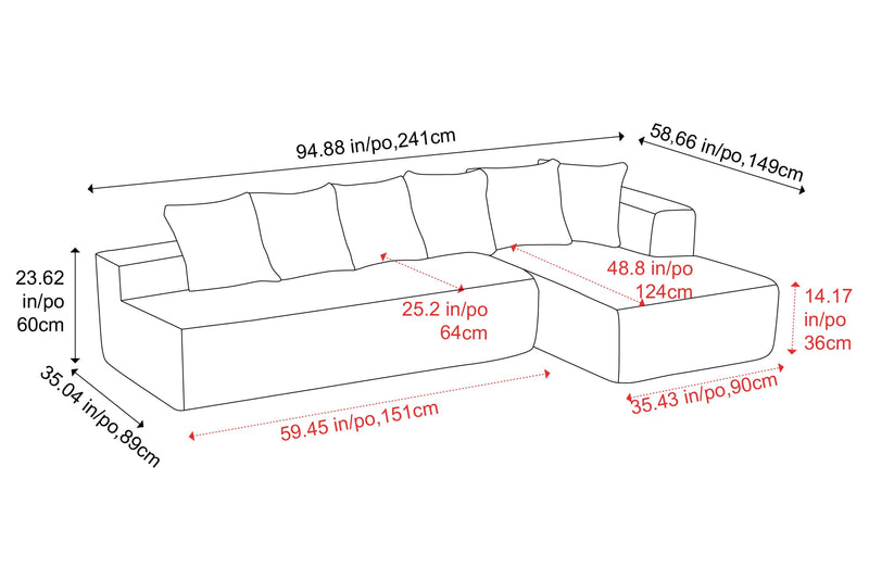 Valencia Alexus Corduroy Fabric Right Chaise Sectional Sofa, Light Grey