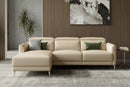 Valencia Andria Modern Left Hand Facing Top Grain Leather Reclining Sectional Sofa, Beige Color