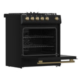 FORNO Espresso Leonardo 30" 5 cu. ft. Gas Range in Black with Antique Brass Handles, FFSGS1116-30BLK