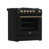 FORNO Espresso Leonardo 30" 5 cu. ft. Gas Range in Black with Antique Brass Handles, FFSGS1116-30BLK