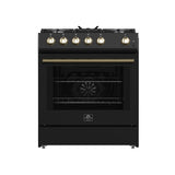 FORNO Espresso Leonardo 30" 5 cu. ft. Gas Range in Black with Antique Brass Handles, FFSGS1116-30BLK