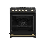 FORNO Espresso Leonardo 30" 5 cu. ft. Gas Range in Black with Antique Brass Handles, FFSGS1116-30BLK