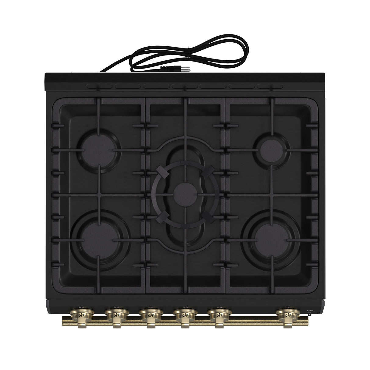 FORNO Espresso Leonardo 30" 5 cu. ft. Gas Range in Black with Antique Brass Handles, FFSGS1116-30BLK