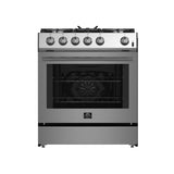 FORNO Espresso Leonardo 30" 5 cu. ft. Gas Range in Stainless Steel with Silver Handles, FFSGS1116-30