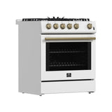 FORNO Espresso Leonardo 30" 5 cu. ft. Gas Range in White with Antique Brass Handles, FFSGS1116-30WHT