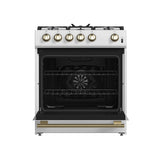 FORNO Espresso Leonardo 30" 5 cu. ft. Gas Range in White with Antique Brass Handles, FFSGS1116-30WHT