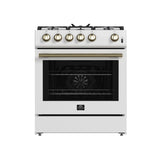 FORNO Espresso Leonardo 30" 5 cu. ft. Gas Range in White with Antique Brass Handles, FFSGS1116-30WHT