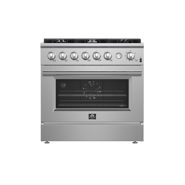 FORNO Marco 36" 5.36 cu.ft. Gas Range with 6 Burners and Built-In Temperature Gauge, FFSGS6277-36
