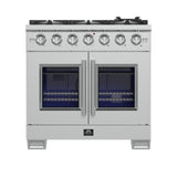 FORNO Capriasca 36" 5.36 cu. ft. Professional Gas Range with French Door and 6 Sealed Burners, FFSGS6460-36
