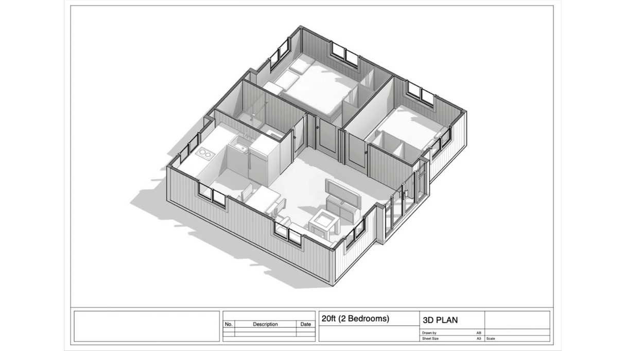 Void - 20' Expandable Container Home | 2 Bedroom, Full Bath, Kitchen, Dining + Living Room | 390 SF Tiny Home