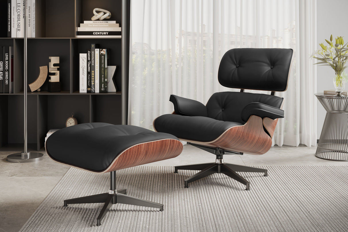 Valencia Armoni Top Grain Leather Lounge Chair & Ottoman, Black